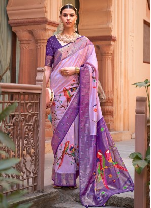 Purple Silk Lace Classic Saree