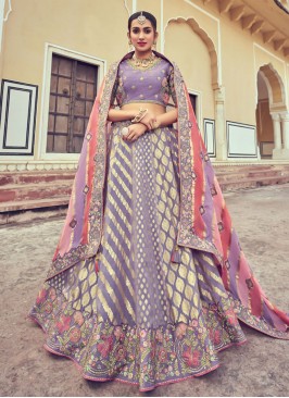 Purple Silk Resham Designer Lehenga Choli
