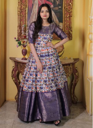 Purple Silk Sangeet Floor Length Trendy Gown