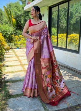 Purple Silk Woven Classic Saree