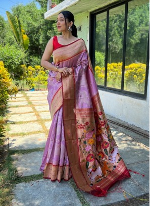 Purple Silk Woven Classic Saree