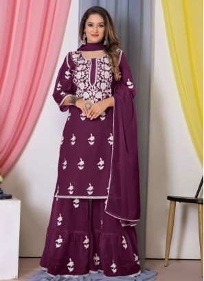 Purple Thread Work Georgette Salwar Kameez