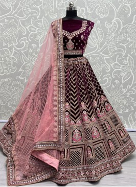 Purple Thread Work Velvet Trendy Lehenga Choli