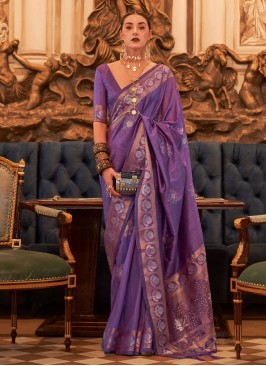 Purple Tussar Silk Trendy Saree