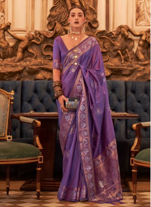 Purple Tussar Silk Trendy Saree
