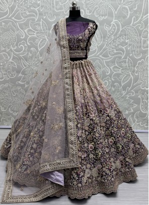 Purple Velvet Sequins A Line Lehenga Choli