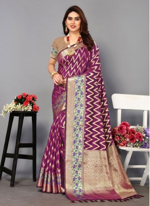 Purple Weaving Silk Contemporary Saree