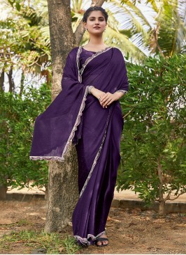 Purple Wedding Chiffon Trendy Saree