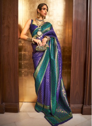 Purple Wedding Handloom silk Designer Saree