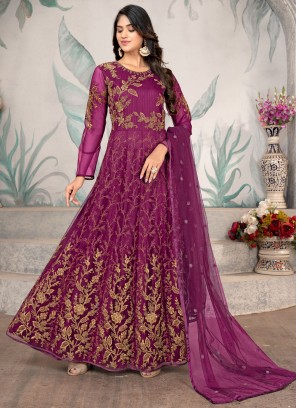Purple Wedding Net Anarkali Suit