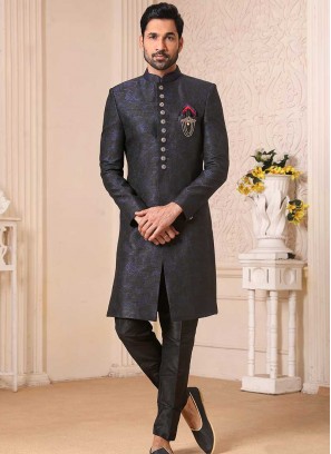 Quilted Indo-Western Set In Black