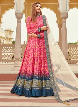 Radiant Bandhej Jacquard Pink Trendy Gown