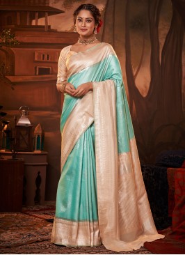 Radiant Blue Kanchipuram Silk Contemporary Saree