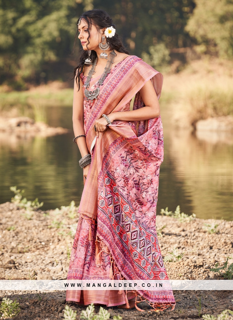 Radiant Cotton Weaving Pink Saree