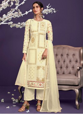 Radiant Embroidered Off White Designer Pakistani Suit 