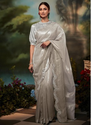 Radiant Grey Silk Trendy Saree