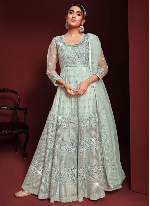 Radiant Resham Aqua Blue Trendy Salwar Suit 