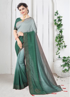 Radiant Silk Green Swarovski Shaded Saree