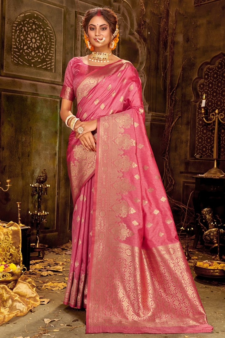 Ragal Pink Silk Party Wear Saree