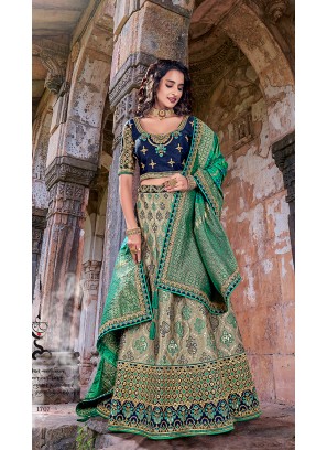 Rama and Blue Color Banarasi Silk Lehenga Choli