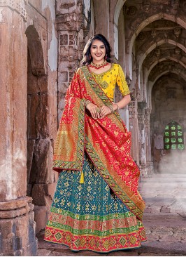 Rama Color Banarasi Silk Lehenga Choli