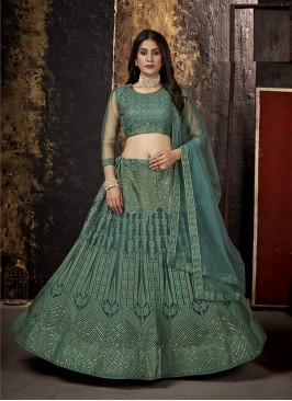 Rama Color Net And Embroidered Work Lehenga