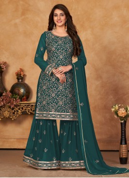 Rama Embroidered Engagement Straight Salwar Suit