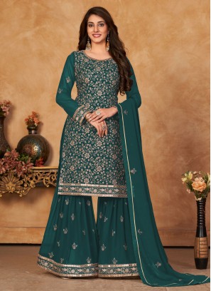 Rama Embroidered Engagement Straight Salwar Suit