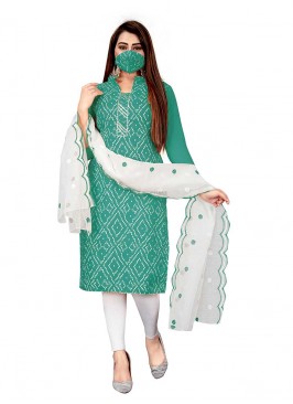Rama Green Color Cotton Bandhni Salwar Kameez