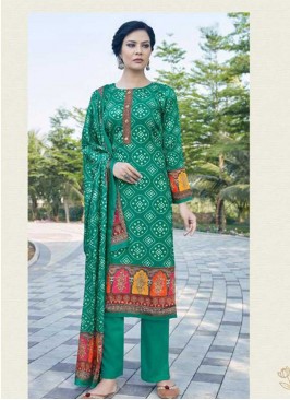 Rama Green Color Satin Dress Material