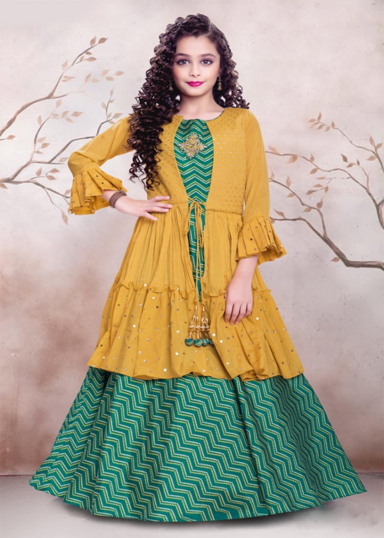 Rama Green Color Satin Girls Gown