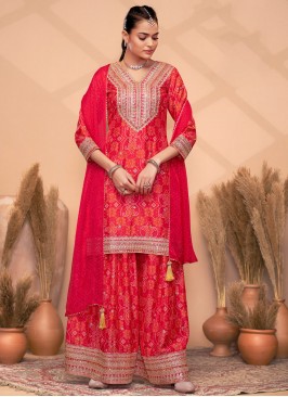 Rani and Red Digital Print Party Readymade Salwar Kameez