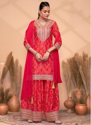 Rani and Red Digital Print Party Readymade Salwar Kameez