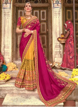 Rani Pink Color Art Silk Embroidered Wedding Wear Saree