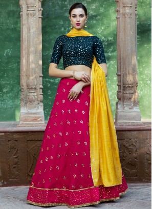 Rani Pink Color Georgette Emblishment Lehenga