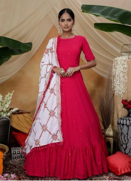 Rani Pink Color Georgette Long Gown