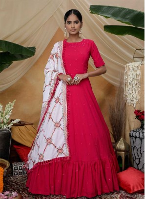 Rani Pink Color Georgette Long Gown