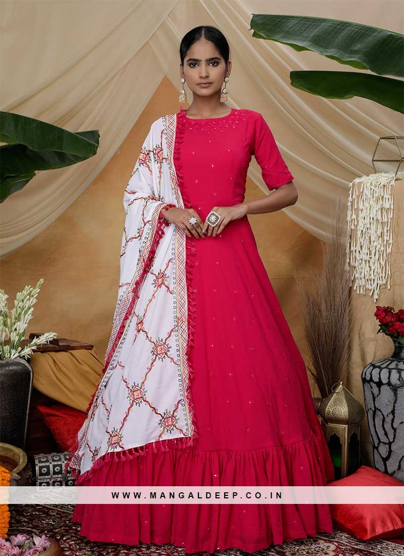 Rani Pink Color Georgette Long Gown