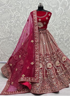 Rani Wedding Velvet A Line Lehenga Choli