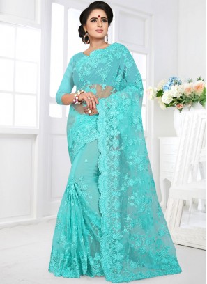 Ravishing Blue Resham Classic Designer Saree