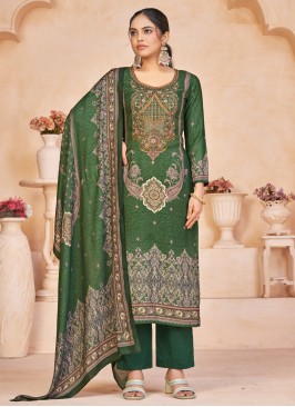 Ravishing Embroidered Green Pashmina Trendy Salwar Kameez