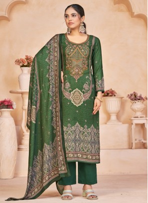 Ravishing Embroidered Green Pashmina Trendy Salwar Kameez