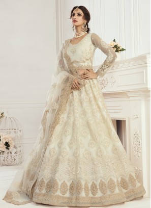 Ravishing Off White Patch Border Lehenga Choli