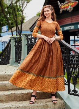 Ravishing Printed Cotton Floor Length Kurti