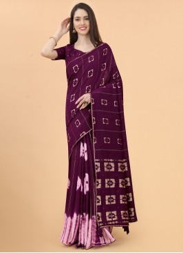 Ravishing Printed Purple Silk Contemporary Saree