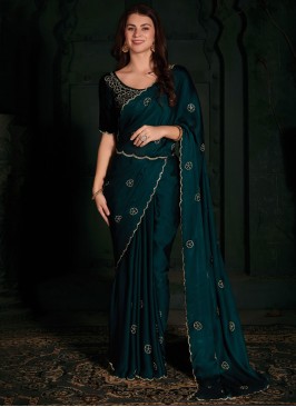 Ravishing Rama Georgette Satin Contemporary Style Saree