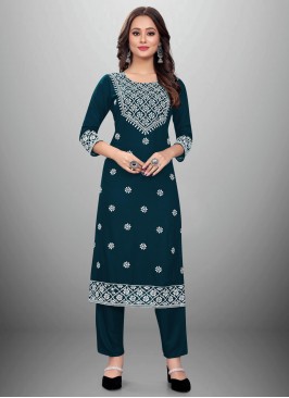 Rayon Designer Kurti in Teal