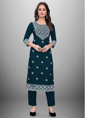 Rayon Designer Kurti in Teal