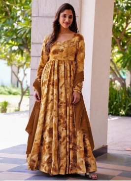 Rayon Digital Print Beige Designer Gown