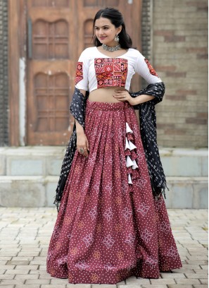 Rayon Digital Print Readymade Lehenga Choli in Maroon